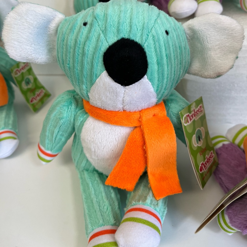 Monkeez & Friends. NWT. 6.5”x7.5” wide.  Teal bear/ Purple hippo. Soft.
